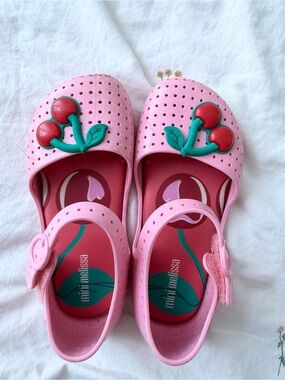 Mini Melissa Pink Cherry Strap Sandals for Kids